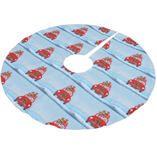 Australische herderhond in auto met kerstman kerstboom rok (Gekanteld)