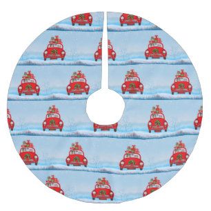 Australische herderhond in auto met kerstman kerstboom rok