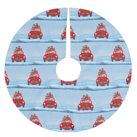 Australische herderhond in auto met kerstman kerstboom rok (Voorkant)