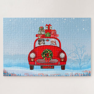 Australische herderhond in auto met kerstman legpuzzel