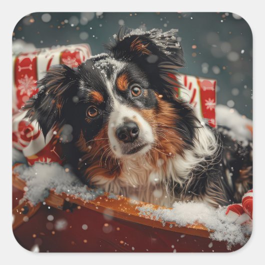 Australische Herderhond Kerstfeest Vierkante Sticker (Voorkant)