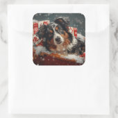 Australische Herderhond Kerstfeest Vierkante Sticker (Tas)