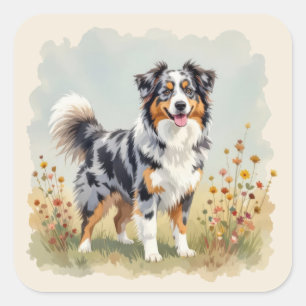 Australische Herderhond Merle Lange Staart Vierkante Sticker