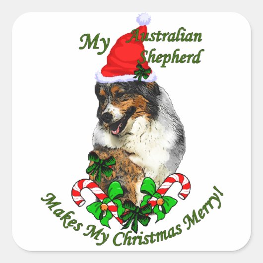 Australische herderkerst vierkante sticker (Voorkant)