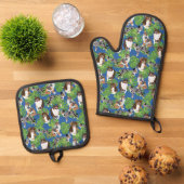 Australische herders Aussies en tropische bladeren Ovenwant & Pannenlap Set (Top down)