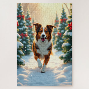 Australische Herders Kerstboomgaard Schilderij Legpuzzel