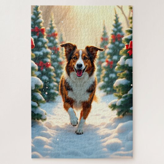 Australische Herders Kerstboomgaard Schilderij Legpuzzel (Verticaal)
