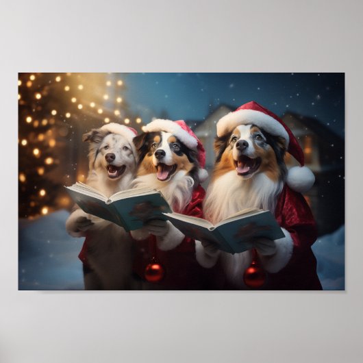 Australische Herders Kerstmis Caroling Vakantie Poster (Voorkant)