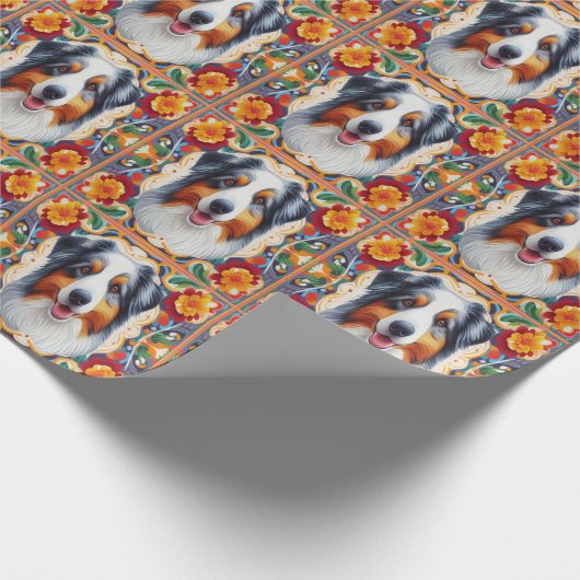 Australische Herdershond Bloemrijke Kleurrijke Ran Cadeaupapier (Hoek)