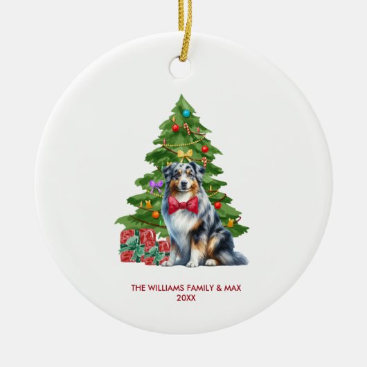 Australische herdershond gepersonaliseerde kerst keramisch ornament (Voorkant)