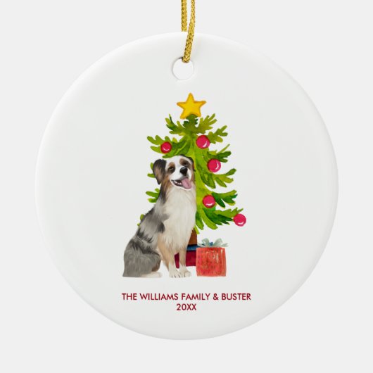 Australische herdershond gepersonaliseerde kerst keramisch ornament (Voorkant)