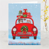 Australische herdershond in auto met kerstman  kaart (Gele Bloem)