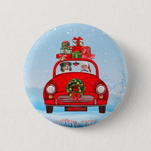 Australische herdershond in auto met kerstman ronde button 5,7 cm