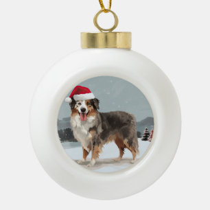 Australische herdershond in Kerstsneeuw Keramische Bal Ornament