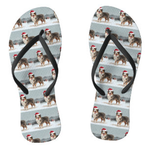 Australische herdershond in Kerstsneeuw Teenslippers