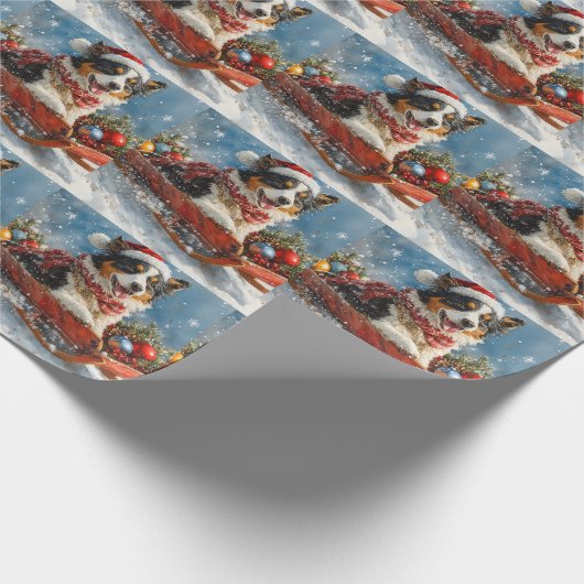 Australische herdershond in slee Kerstmis Cadeaupapier (Hoek)