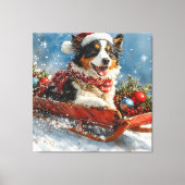 Australische herdershond in slee Kerstmis Canvas Afdruk (Voorkant)