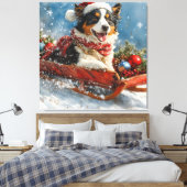 Australische herdershond in slee Kerstmis Canvas Afdruk (Insitu (Slaapkamer))