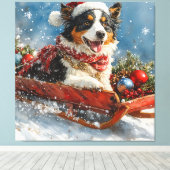 Australische herdershond in slee Kerstmis Canvas Afdruk (Insitu (Houten vloer))