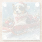 Australische herdershond in slee Kerstmis Glazen Onderzetter (Achterkant)