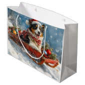 Australische herdershond in slee Kerstmis Groot Cadeauzakje (Achterkant Gekanteld)