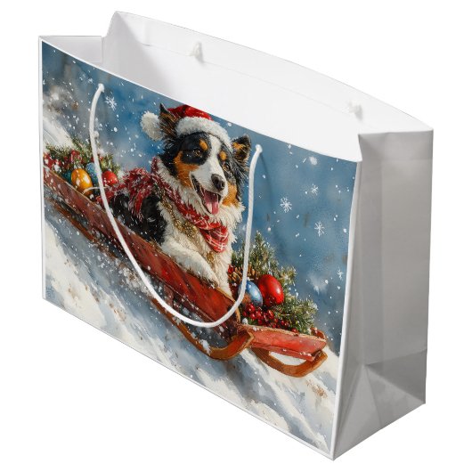 Australische herdershond in slee Kerstmis Groot Cadeauzakje (Achterkant Gekanteld)