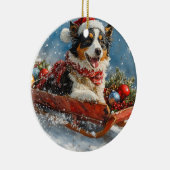 Australische herdershond in slee Kerstmis Keramisch Ornament (Rechts)