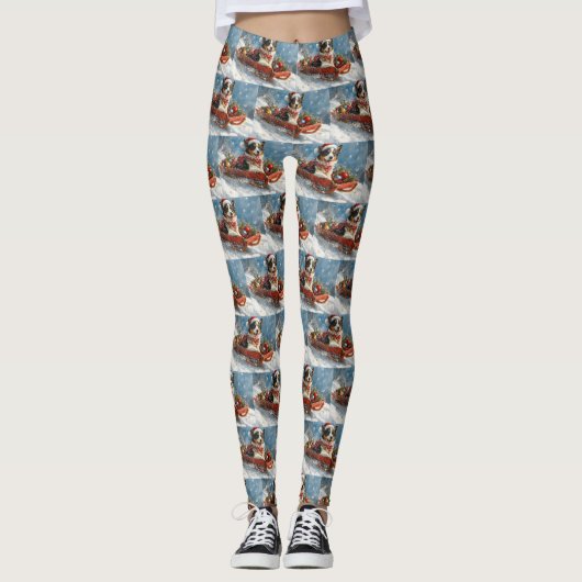 Australische herdershond in slee Kerstmis Leggings (Voorkant)