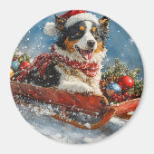Australische herdershond in slee Kerstmis Magneet (Voorkant)
