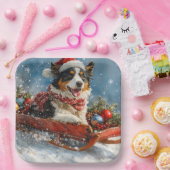 Australische herdershond in slee Kerstmis Papieren Bordje (Feest)