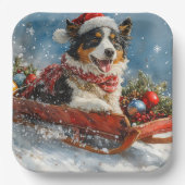 Australische herdershond in slee Kerstmis Papieren Bordje (Voorkant)