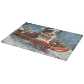 Australische herdershond in slee Kerstmis Snijplank (Hoek)