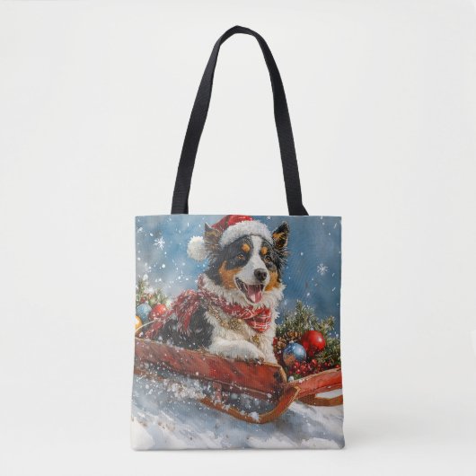 Australische herdershond in slee Kerstmis Tote Bag (Voorkant)