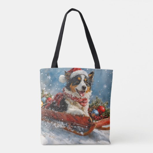 Australische herdershond in slee Kerstmis Tote Bag (Achterkant)