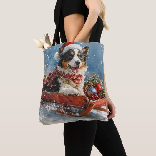 Australische herdershond in slee Kerstmis Tote Bag (Dichtbij)