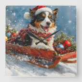 Australische herdershond in slee Kerstmis Vierkante Klok (Voorkant)