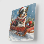 Australische herdershond in slee Kerstmis Vierkante Klok (Hoek)
