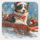 Australische herdershond in slee Kerstmis Vierkante Sticker (Voorkant)