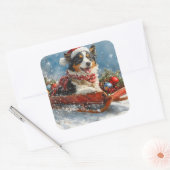 Australische herdershond in slee Kerstmis Vierkante Sticker (Envelop)
