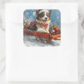 Australische herdershond in slee Kerstmis Vierkante Sticker (Tas)