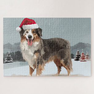 Australische herdershond in sneeuw Kerstmis  Legpuzzel