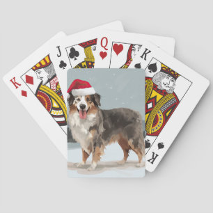 Australische herdershond in sneeuw Kerstmis  Pokerkaarten