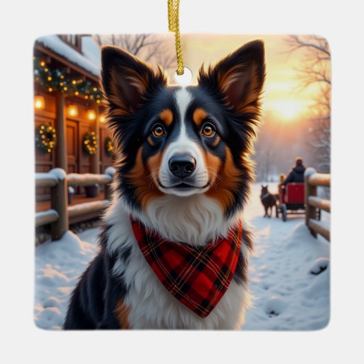 Australische Herdershond Kerst Kunst Keramisch Ornament (Voorkant)