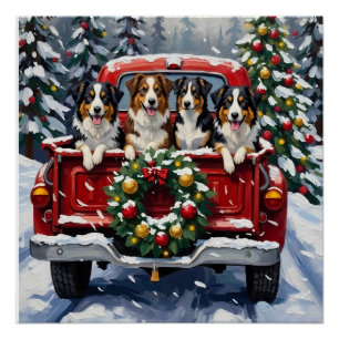 Australische Herdershond Kerst Rode Truck Vakantie Perfect Poster