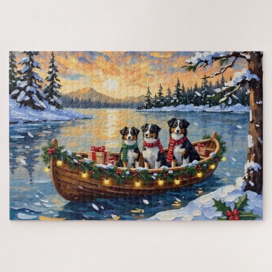 Australische Herdershond Kerstboot Vakantie Legpuzzel (Horizontaal)