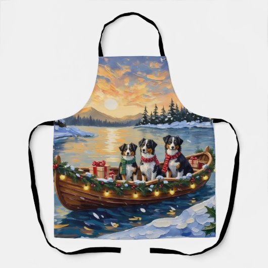 Australische Herdershond Kerstboot Vakantie Schort (Voorkant)