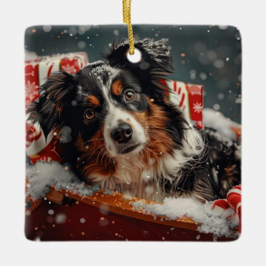 Australische Herdershond Kerstfeest Keramisch Ornament (Voorkant)