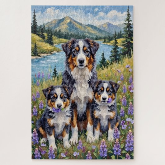 Australische Herdershond Lupine Weide Kunst Legpuzzel (Verticaal)