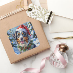 Australische Herdershond Merle Winter Kerst Kunst Vierkante Sticker