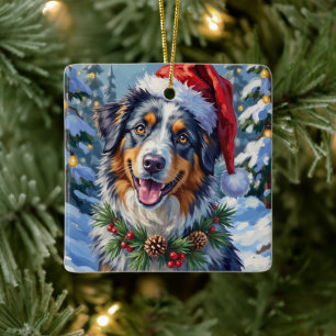 Australische Herdershond Merle Winter Kerstmis Kun Keramisch Ornament
